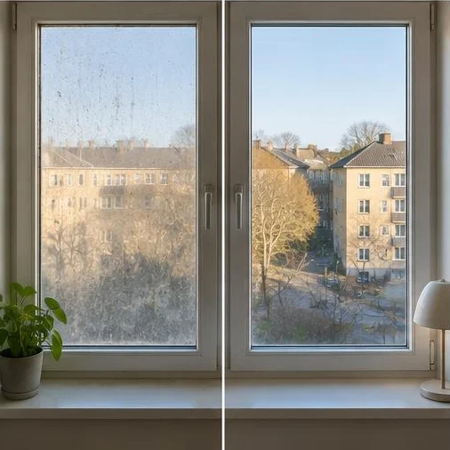 Fönster före och efter rengöring